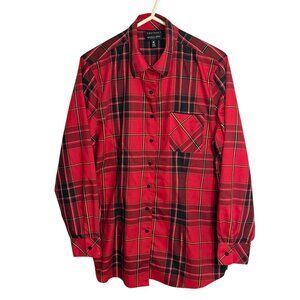 Foxcroft Womens Size 18 Wrinkle-Free Red Plaid Button-Up Shirt Blouse Shaped Fit